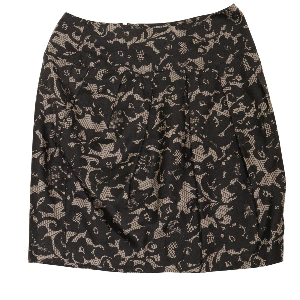 Vintage Banana Republic Pencil Skirt Lace Print Pleated 100% Silk Black Women 6‎